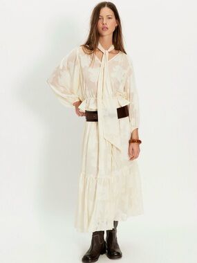 Free People On The Horizon Jacquard Maxi Skirt Set Floral Lined Whisper Ivory